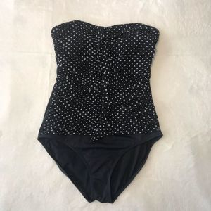 Strapless Black Polka Dot One-Piece Swimsu…